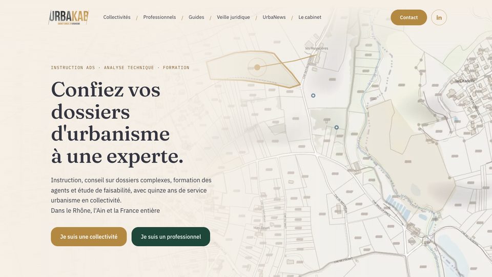 Site internet du cabinet d'urbanisme Urbakab, réalisé par KOMKAB